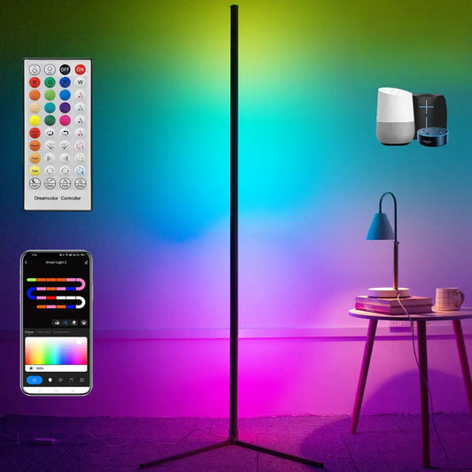 Smart LED RGB corner Floor Lamp - 160cm, Dimmable RGB and Mood Lighting.