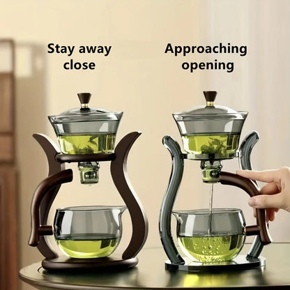 Lazy Kung Fu Glass Tea Set - Semi Automatic Drip With Infuser Glass Teapot, Magnetic Switch and Glass Teacup Set