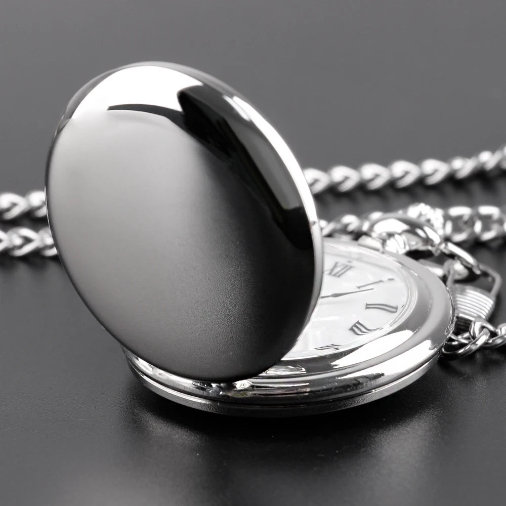 Number Dial - Smooth steel Quartz Pocket Watch Vintage number dial Pocket & Necklace watch pendant (37CM Fob Chain)