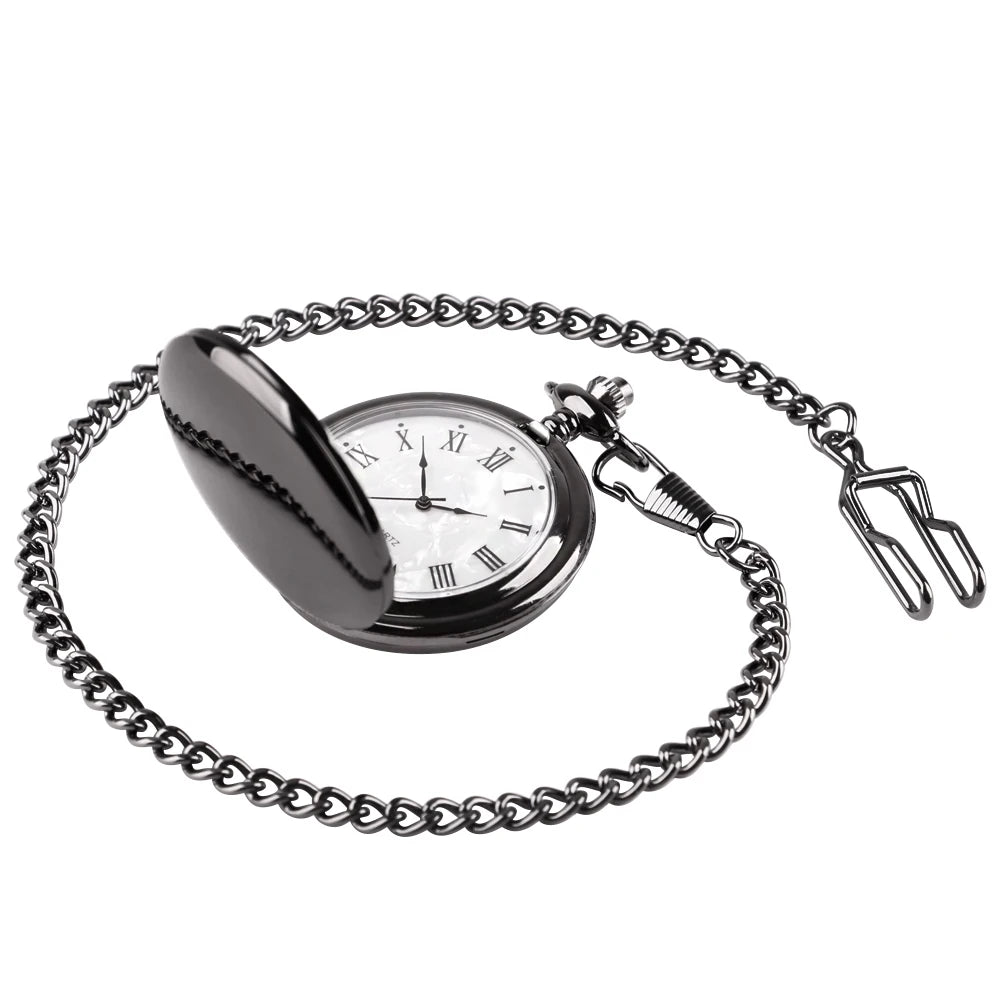 Number Dial - Smooth steel Quartz Pocket Watch Vintage number dial Pocket & Necklace watch pendant (37CM Fob Chain)