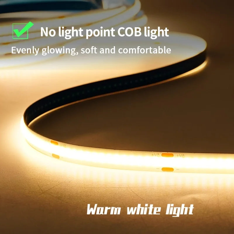 LED COB Light Strip Touch Dimmer Flexible Diode Tape 5V USB Linear Indoor Lighting Lamp Room DIY TV Mirror Backlight Wall Decor