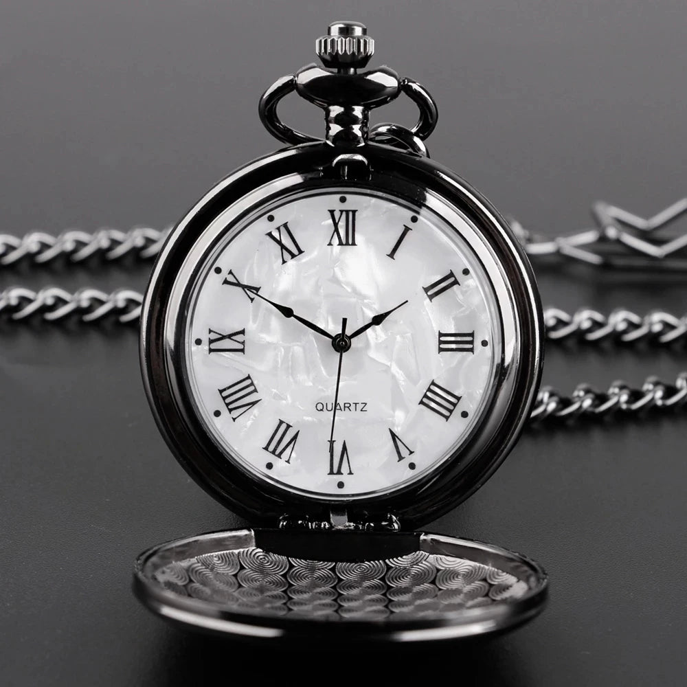 Number Dial - Smooth steel Quartz Pocket Watch Vintage number dial Pocket & Necklace watch pendant (37CM Fob Chain)