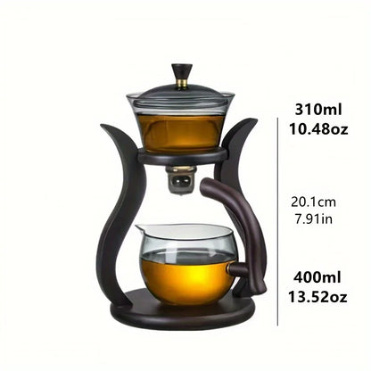 Lazy Kung Fu Glass Tea Set - Semi Automatic Drip With Infuser Glass Teapot, Magnetic Switch and Glass Teacup Set