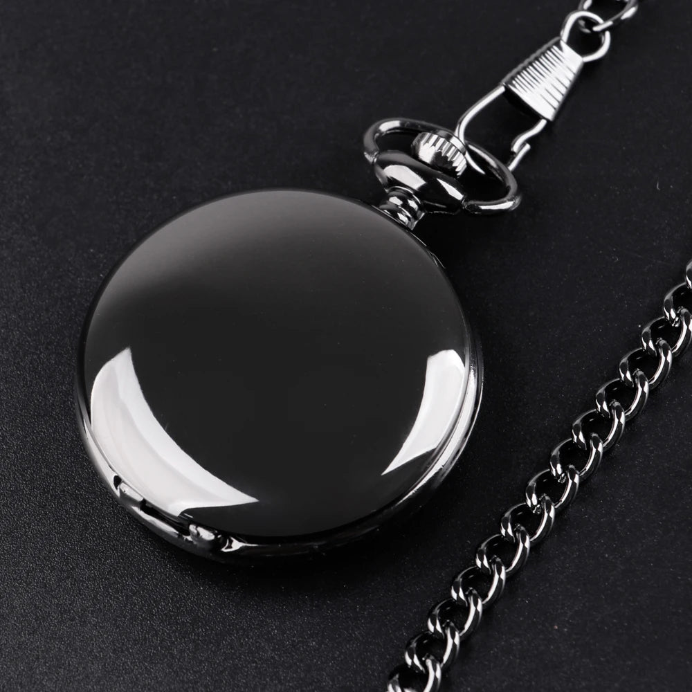 Number Dial - Smooth steel Quartz Pocket Watch Vintage number dial Pocket & Necklace watch pendant (37CM Fob Chain)