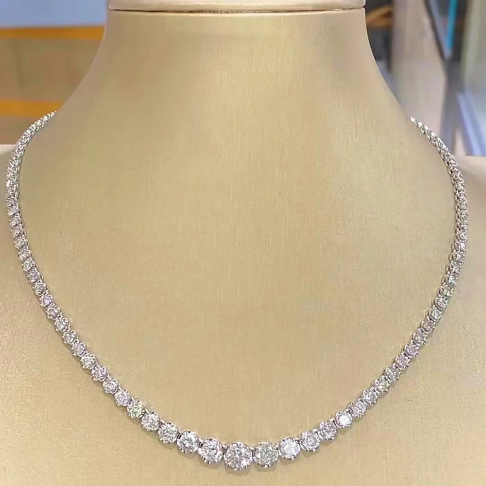 Full 3-5mm Size Moissanite Silver Tennis Necklace For Women - With Certificate S925 Sterling