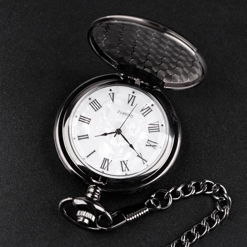 Number Dial - Smooth steel Quartz Pocket Watch Vintage number dial Pocket & Necklace watch pendant (37CM Fob Chain)