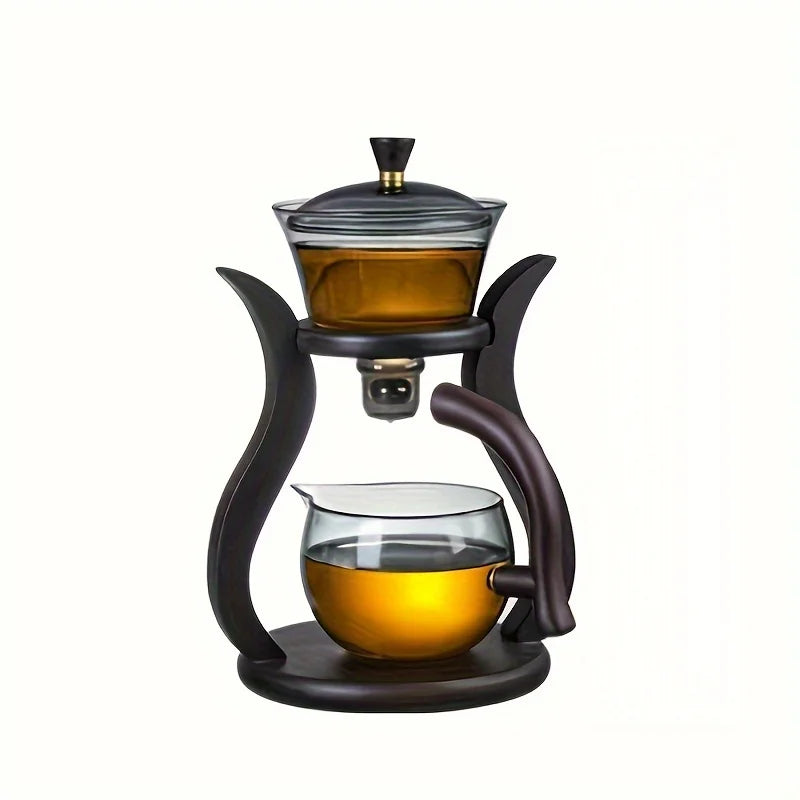 Lazy Kung Fu Glass Tea Set - Semi Automatic Drip With Infuser Glass Teapot, Magnetic Switch and Glass Teacup Set