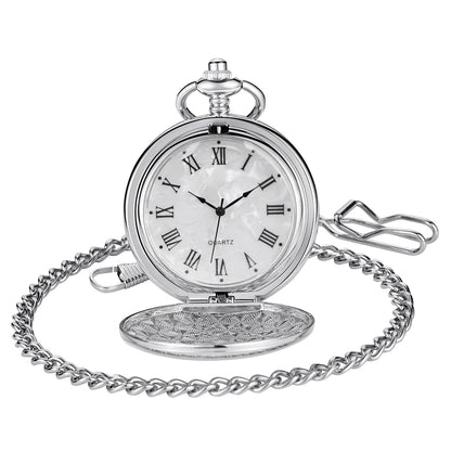 Number Dial - Smooth steel Quartz Pocket Watch Vintage number dial Pocket & Necklace watch pendant (37CM Fob Chain)