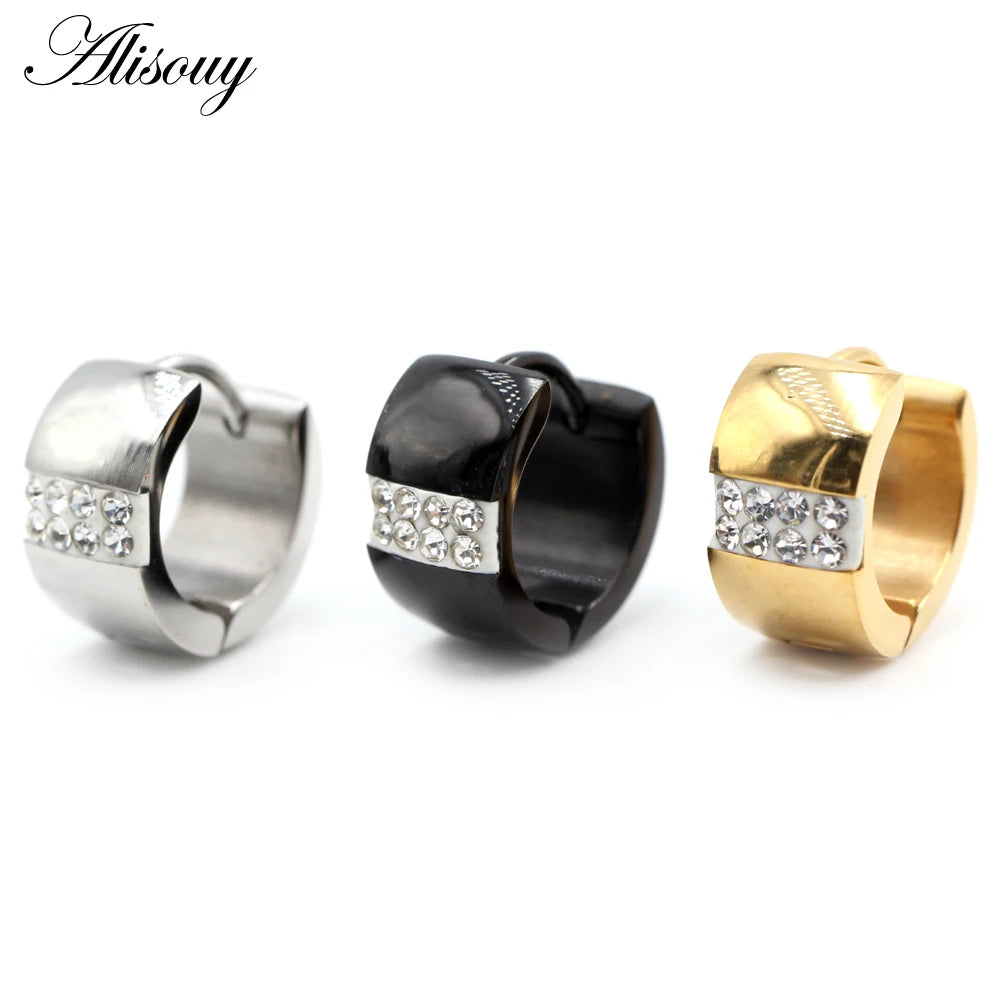 Alisouy 2pcs Stainless Steel Carved Circle Hoop Earrings