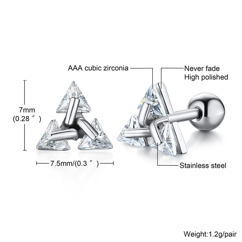 Mprainbow Mutiple Style Triangle & Square Zircon Stainless Steel Stud Earrings