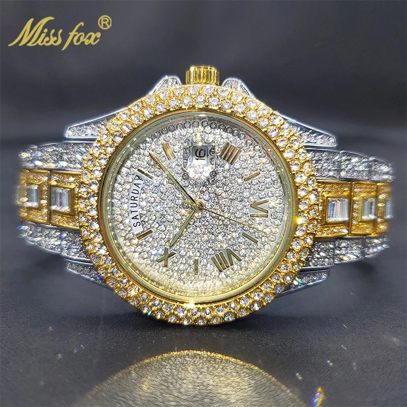 MISSFOX Luxury Gold Designer Diamond Watch - Iced Out Quartz Watch