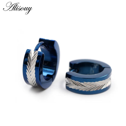 Alisouy 2Pcs Stainless Steel Carving Wheat/Leaf Hoop Earring