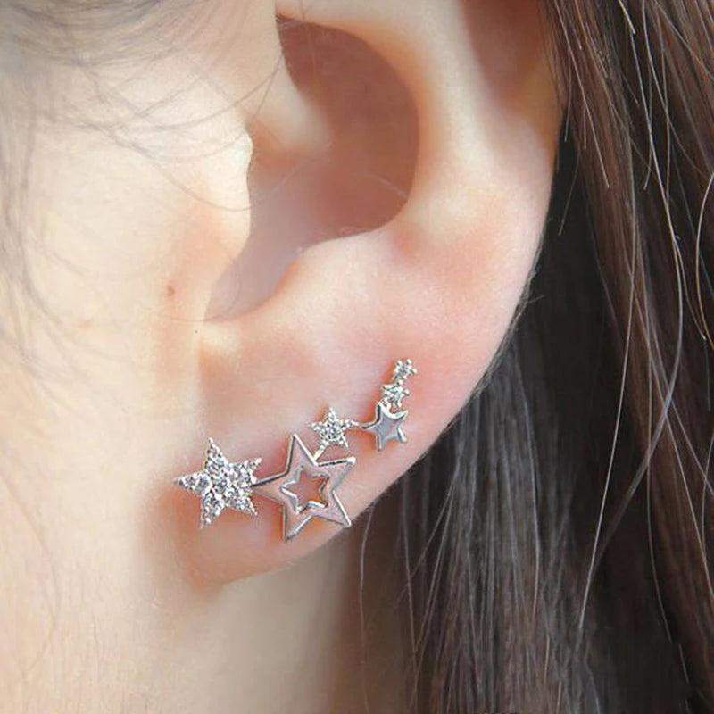 RINHOO FRIENDSHIP Star and pearl Stud Earring With Crystal Zircon