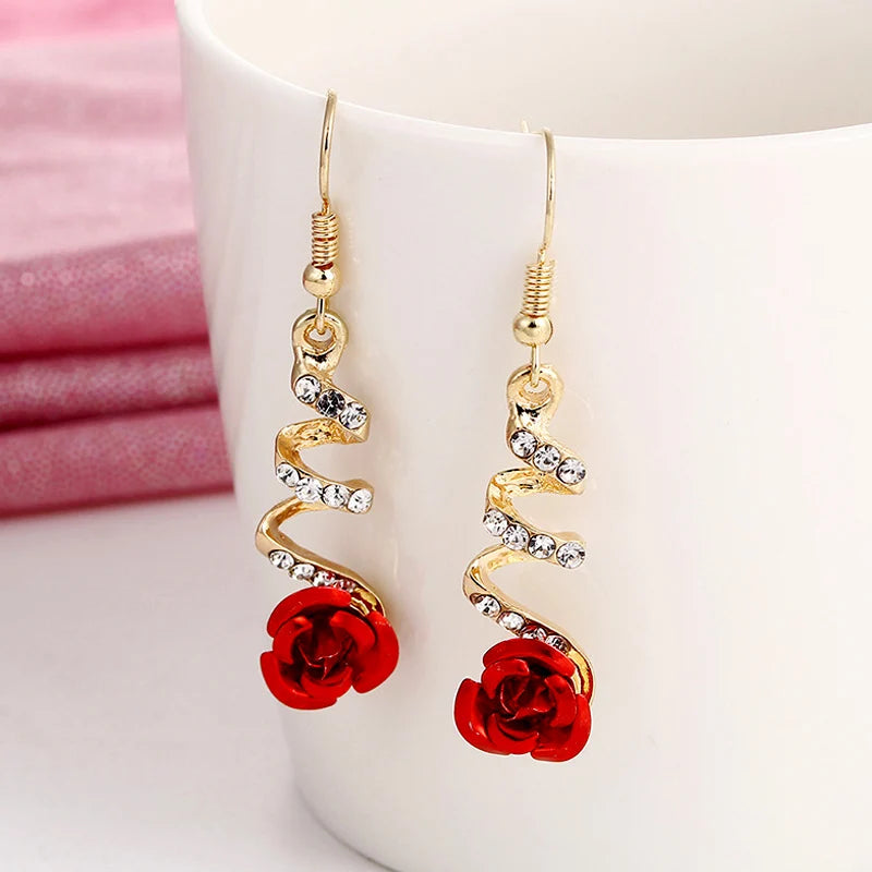 RINHOO FRIENDSHIP Multiple Style Fashion Red Rose Rhinestone Earrings