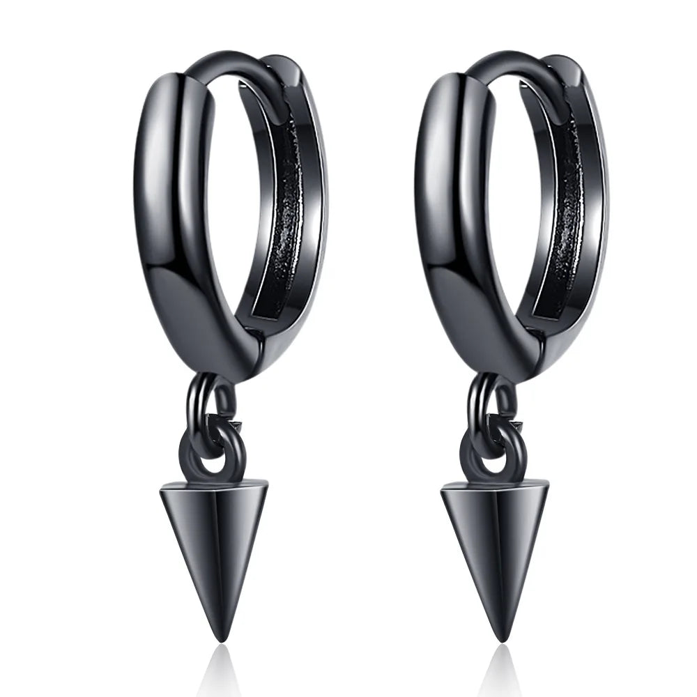 MEETSOFT Trendy 925 Sterling Silver Cone Black & Silver Hoop Earrings