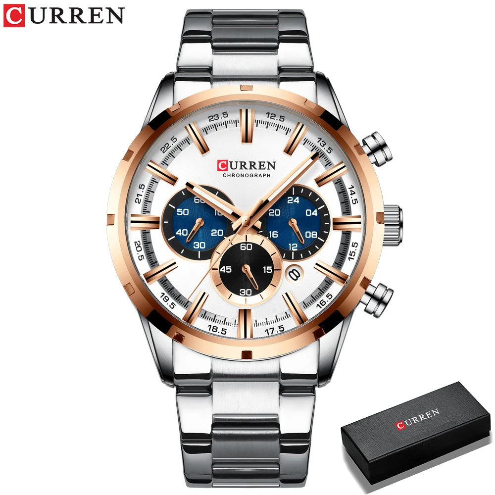 Curren Luxury style Stainless Steel Quartz Watch - Waterproof, Luminous, Date And Box