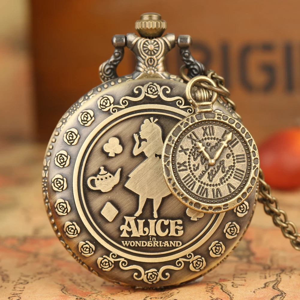 YISUYA Bronze Alice Quartz Pocket Watch With Small Pendant