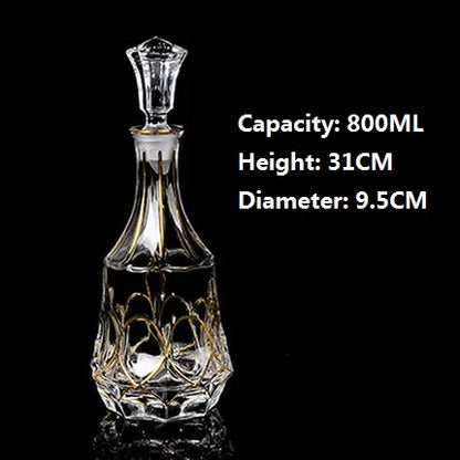 Crystal Glass Red Wine Decanter Foreign Wine jug Drawing Gold line Whisky Bottle liquor Dispenser wine jug