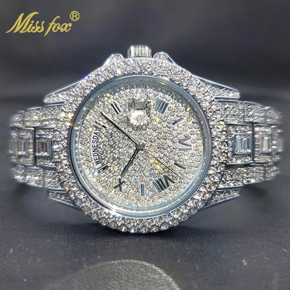 MISSFOX Luxury Gold Designer Diamond Watch - Iced Out Quartz Watch