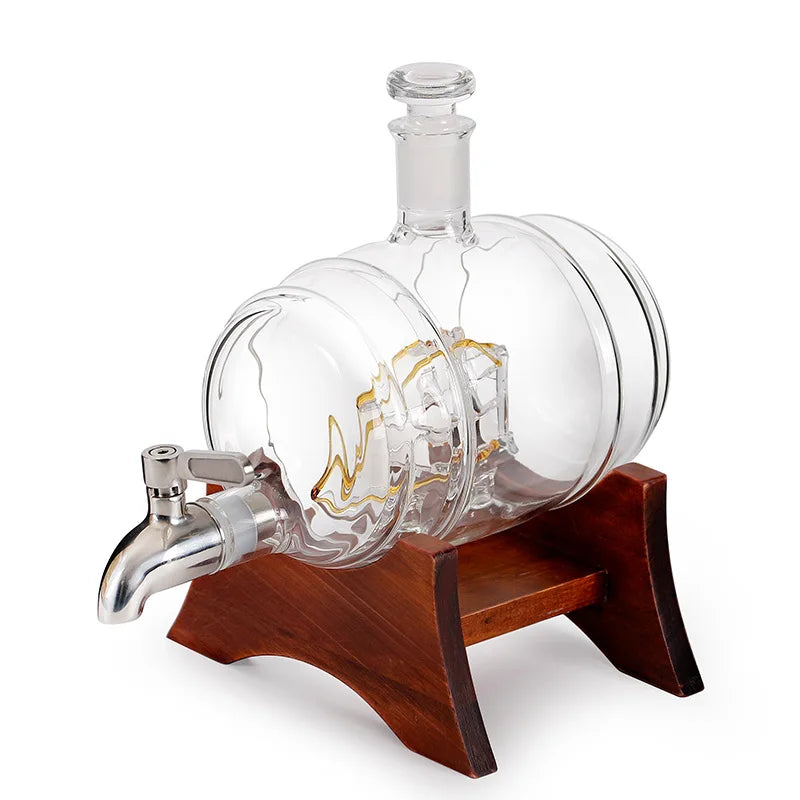 Luxurious Barrel Shape Glass Decanter 1000ml Capacity