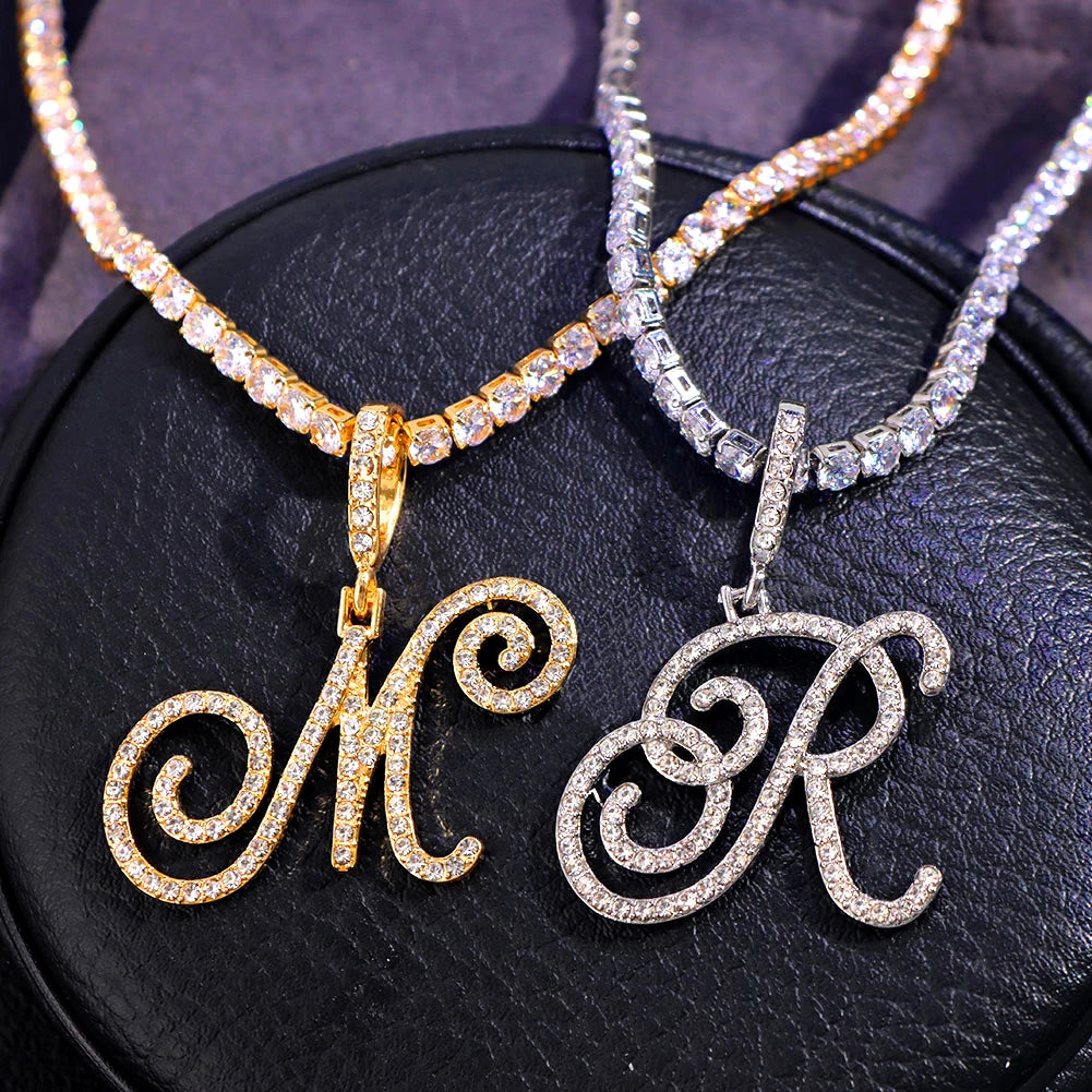 Cursive Intial Name Silver/Gold Chain With Zirconia