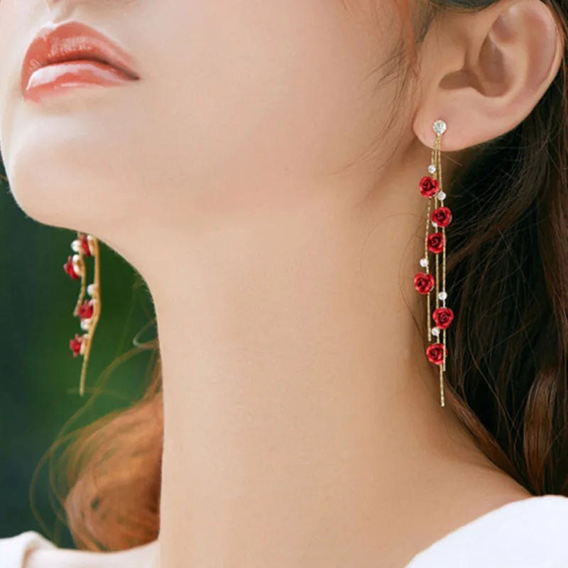 RINHOO FRIENDSHIP Multiple Style Fashion Red Rose Rhinestone Earrings