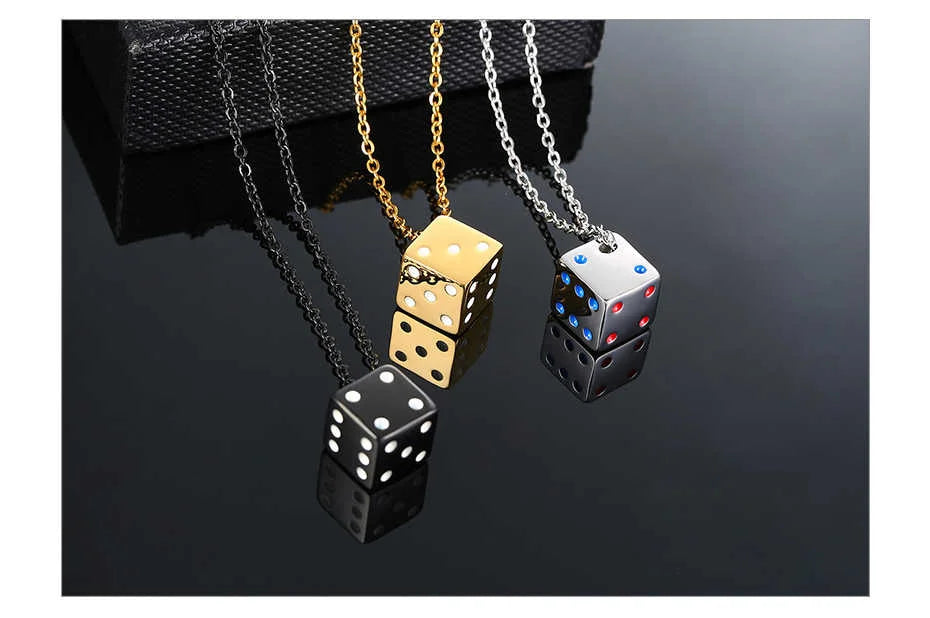 Vnox Dice Style Pendant With Stainless Steel Necklaces