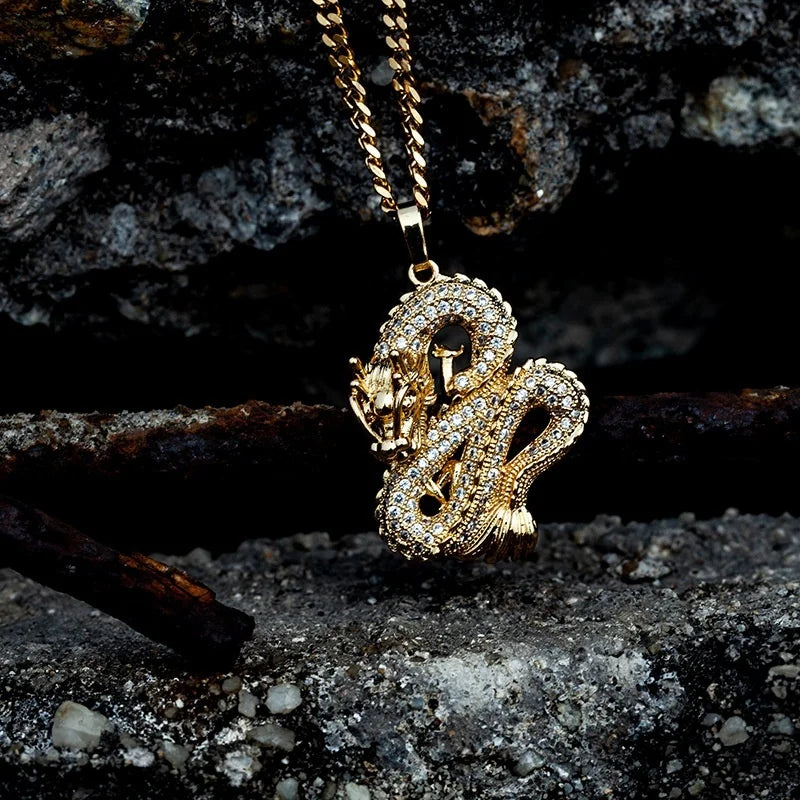 Dragon Gold & Silver Color Zircon Pendant Necklace For Men & Women