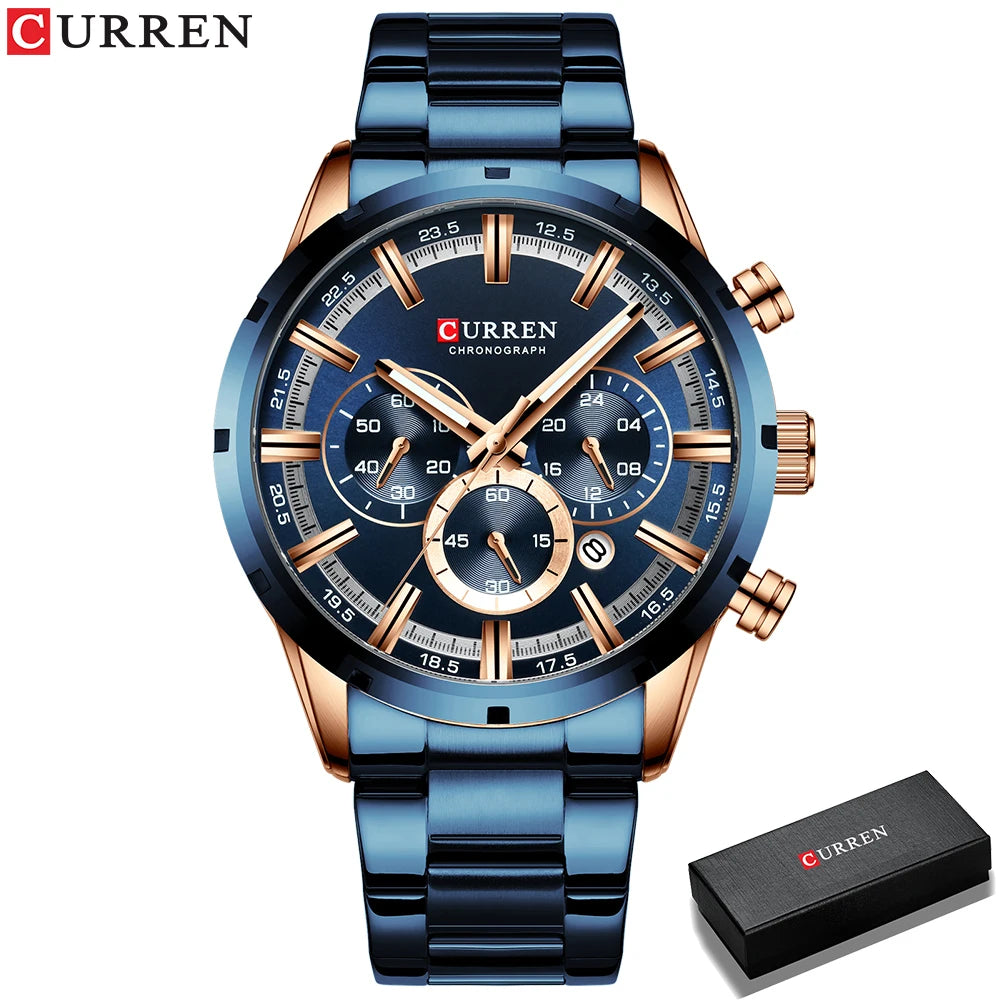 Curren Luxury style Stainless Steel Quartz Watch - Waterproof, Luminous, Date And Box