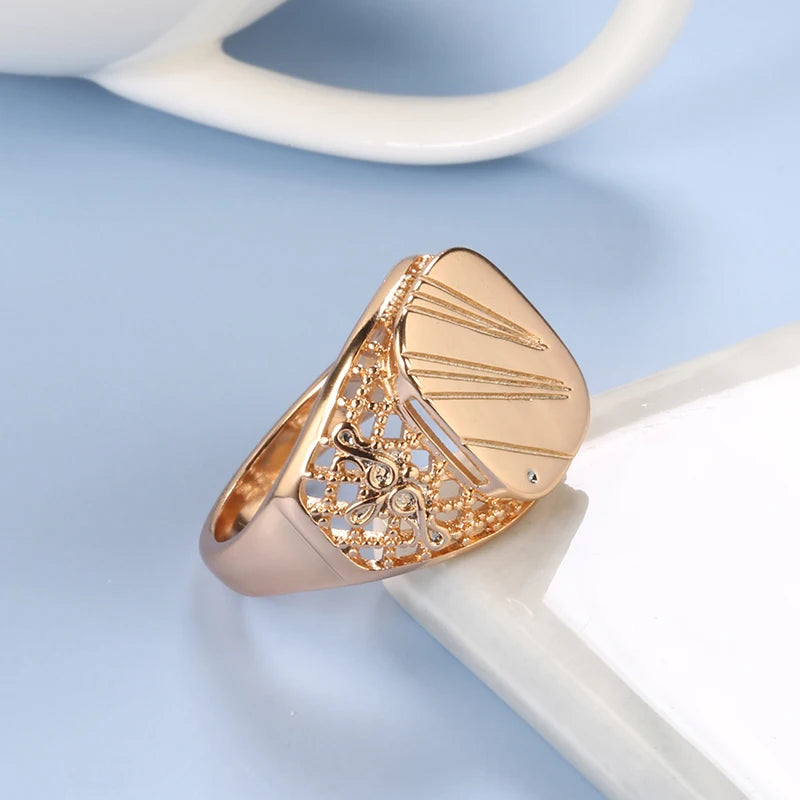 SYOUJYO Copper+ 585 Rose Gold Colour Glossy Signet Ring