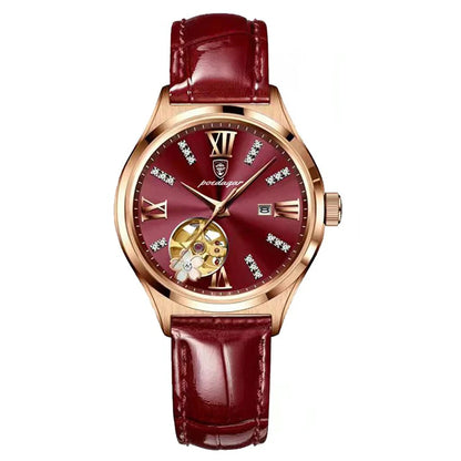 POEDAGAR Quality luxurious hollow Leather Strap Watch For Woman - Quartz Clockwork, Waterproof With Box