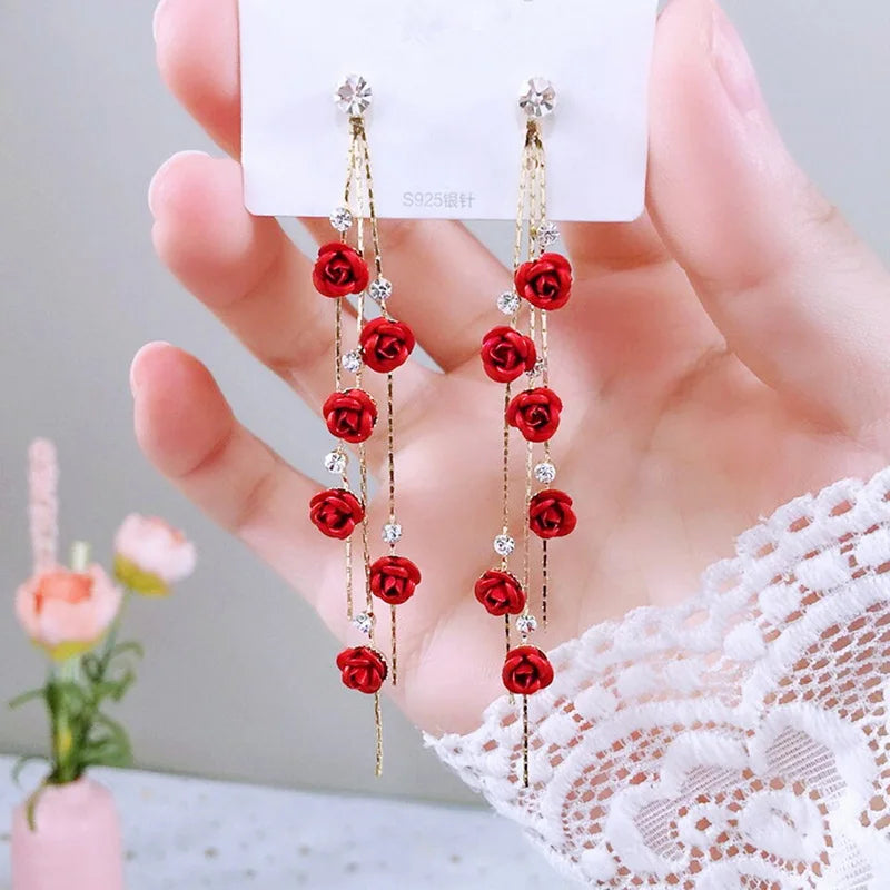 RINHOO FRIENDSHIP Multiple Style Fashion Red Rose Rhinestone Earrings