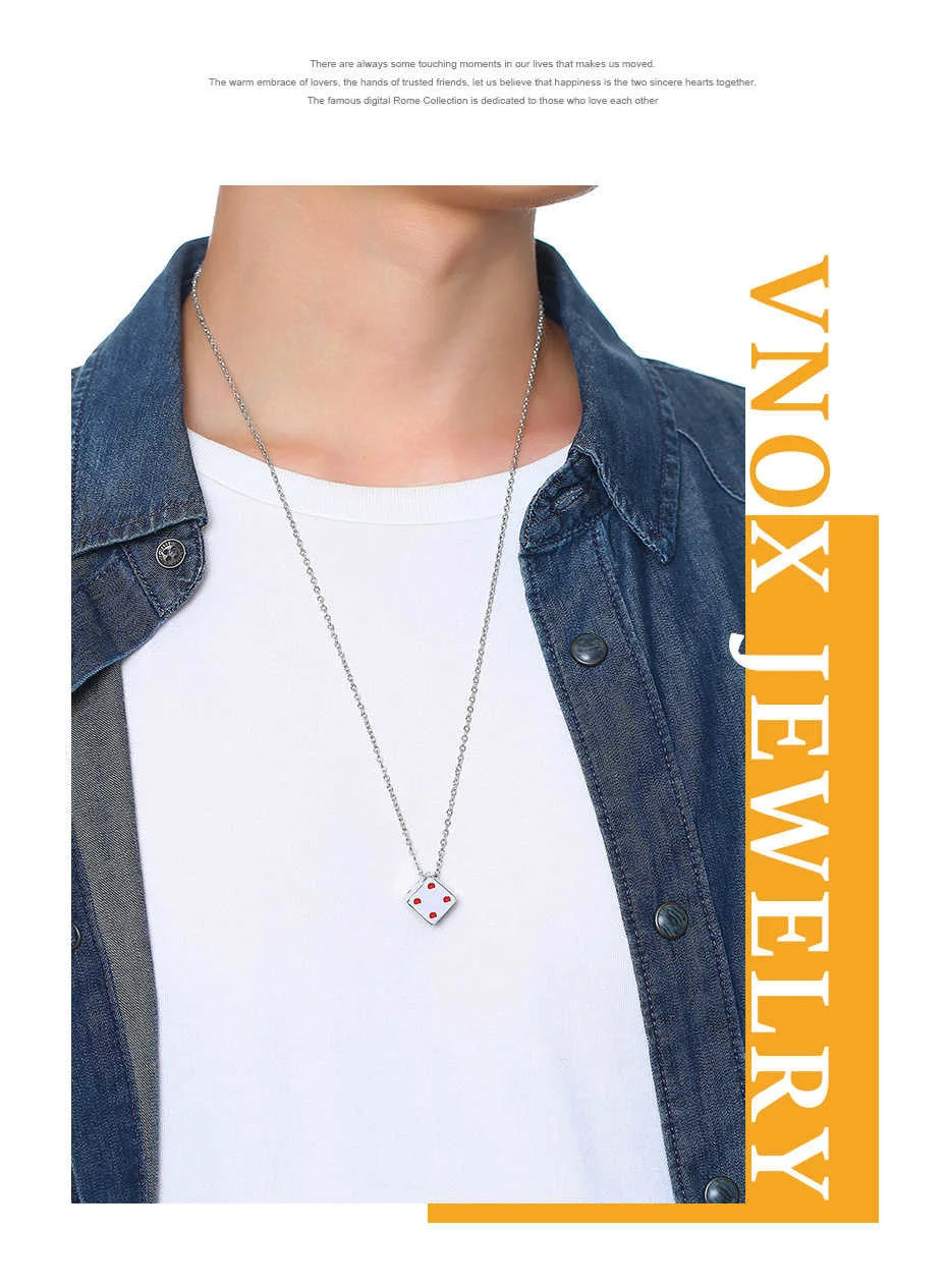 Vnox Dice Style Pendant With Stainless Steel Necklaces