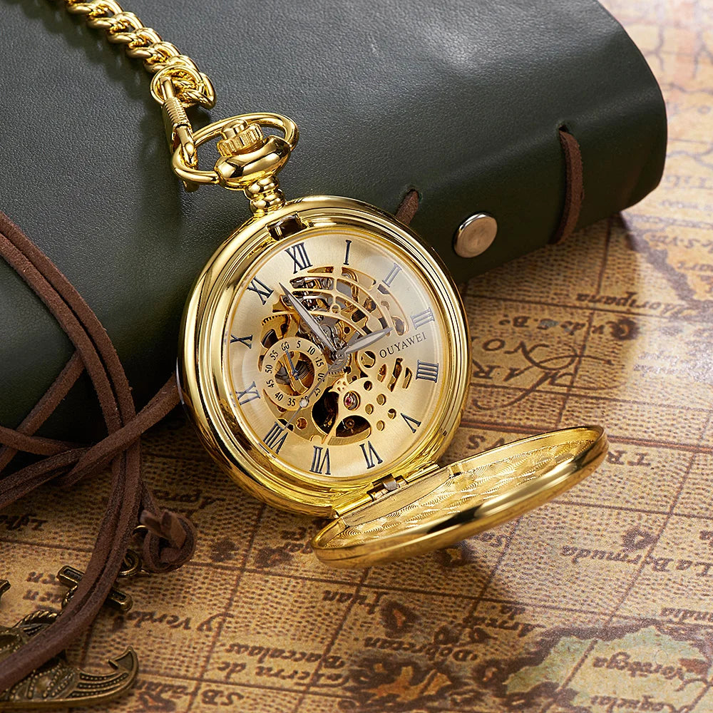 Ohsen Luxury Mechanical Hand Winding Skeleton Pocket Watch