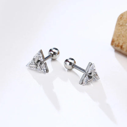 Mprainbow Mutiple Style Triangle & Square Zircon Stainless Steel Stud Earrings