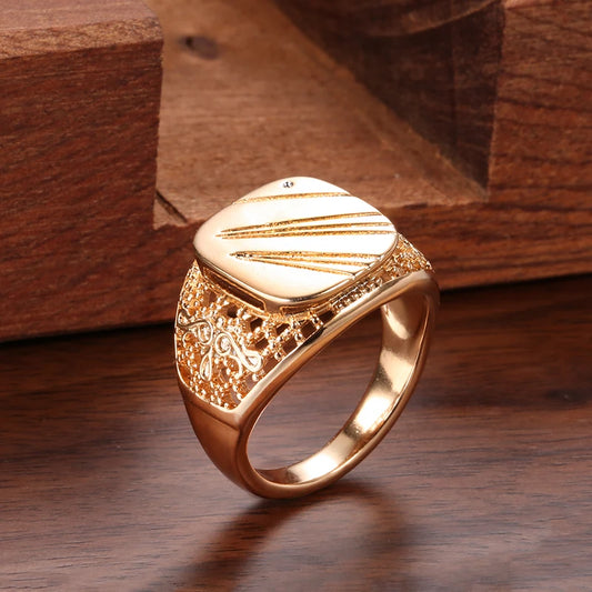 SYOUJYO Copper+ 585 Rose Gold Colour Glossy Signet Ring