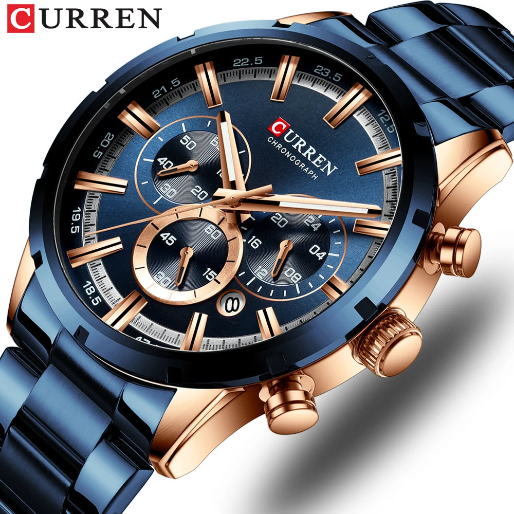 Curren Luxury style Stainless Steel Quartz Watch - Waterproof, Luminous, Date And Box