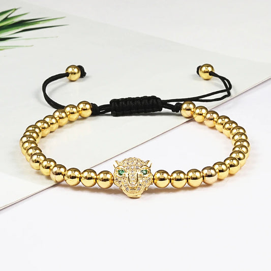 Royal Bracelet Gold/Silver/Rose Head 5MM Pave Beads Braided Handmade Armband