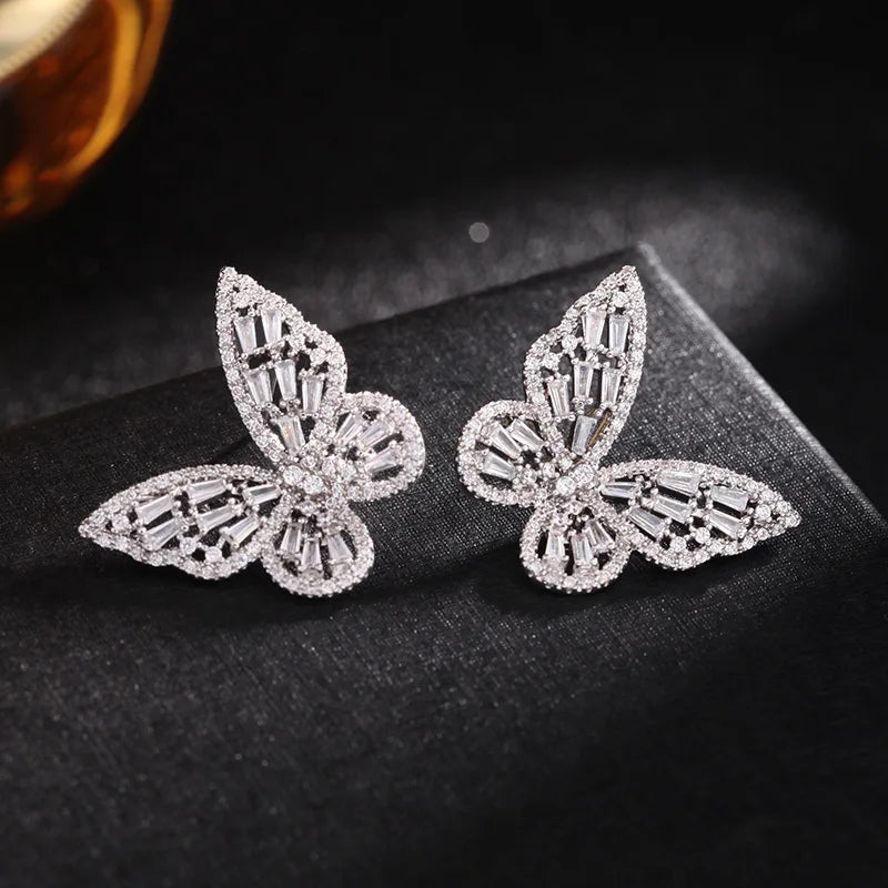 YCQZK Iced Out Butterfly Zircon Earrings