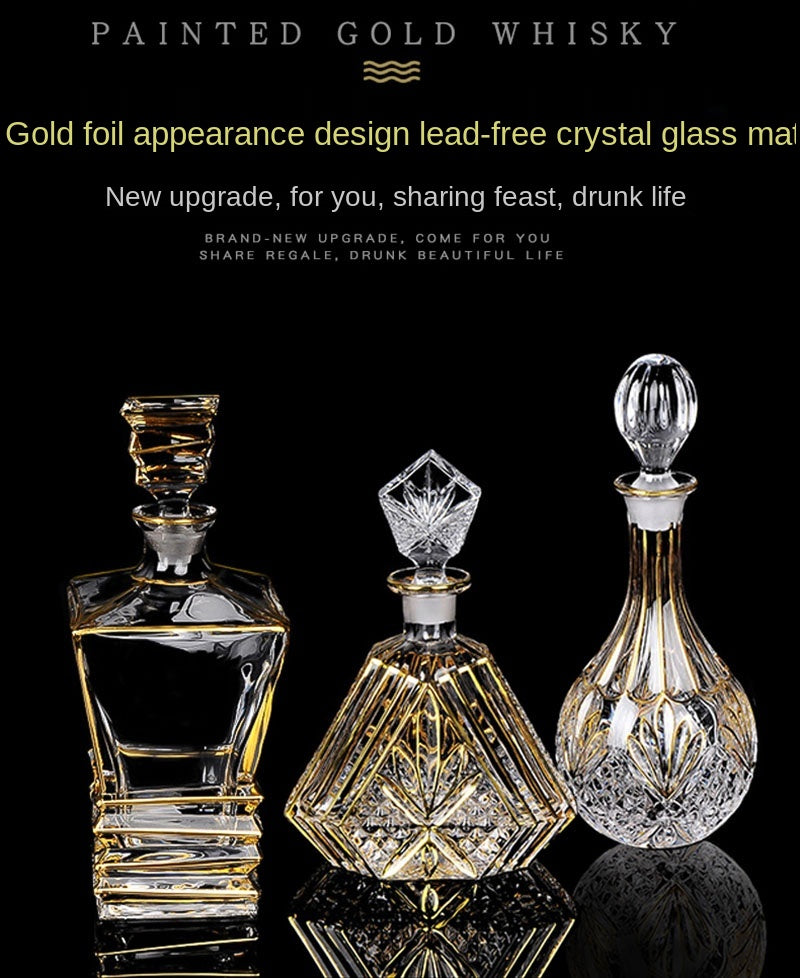 Crystal Glass Red Wine Decanter Foreign Wine jug Drawing Gold line Whisky Bottle liquor Dispenser wine jug