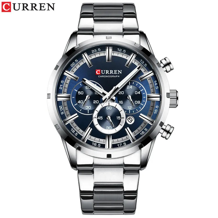 Curren Luxury style Stainless Steel Quartz Watch - Waterproof, Luminous, Date And Box