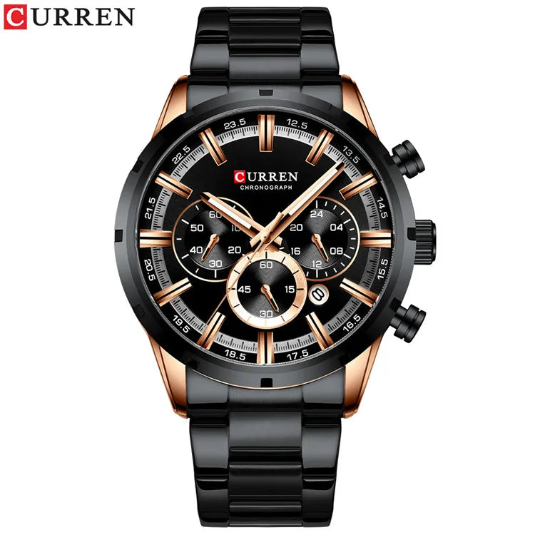 Curren Luxury style Stainless Steel Quartz Watch - Waterproof, Luminous, Date And Box