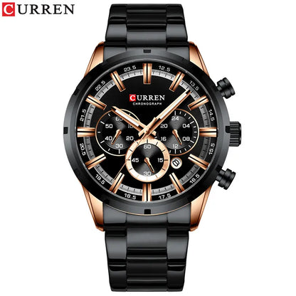 Curren Luxury style Stainless Steel Quartz Watch - Waterproof, Luminous, Date And Box