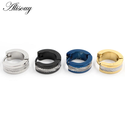 Alisouy 2pcs Stainless Steel Carved Circle Hoop Earrings