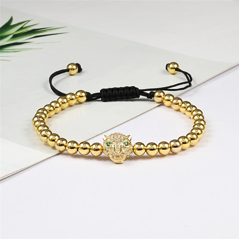 Royal Bracelet Gold/Silver/Rose Head 5MM Pave Beads Braided Handmade Armband