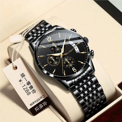 POEDAGAR Luxury Stainless Steel Quartz Watch - Waterproof, Luminous, Date And Box