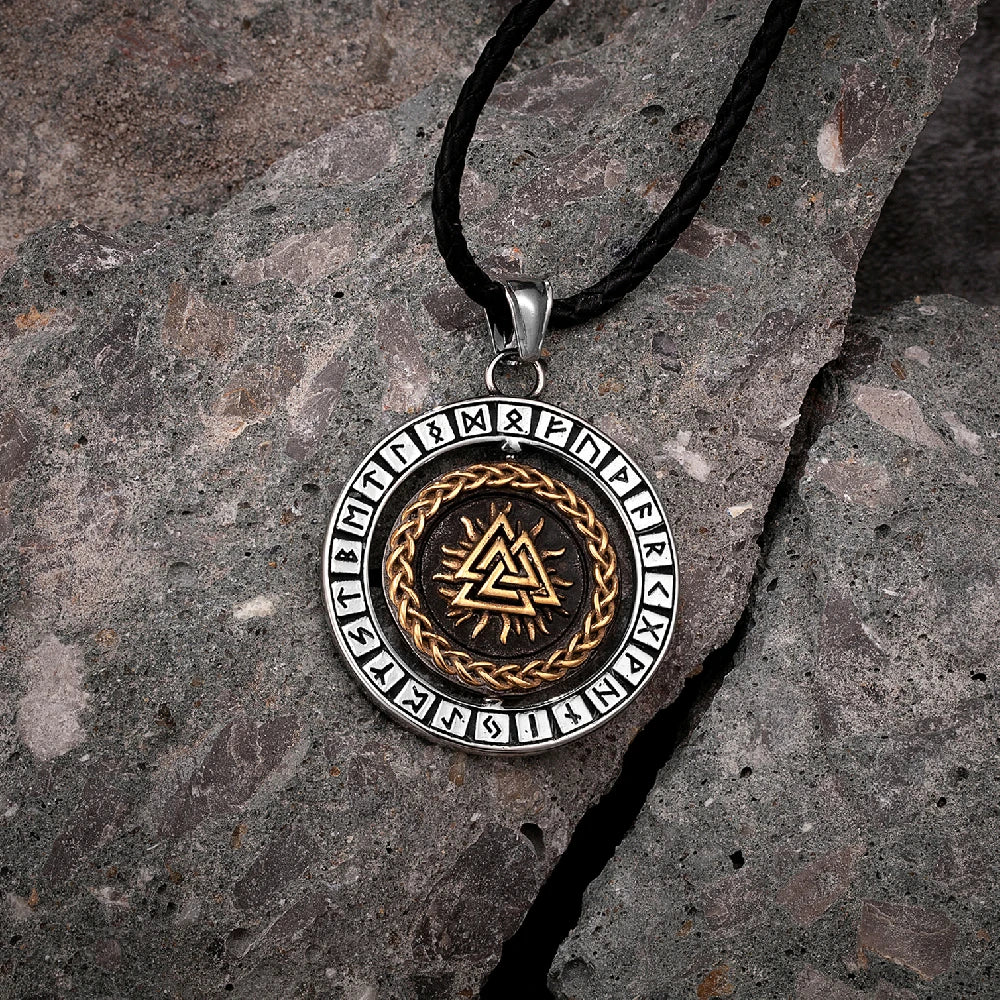 Supretu Norse Viking Rotating  Double-sided  Compass Pendant With  Stainless Steel Necklaces