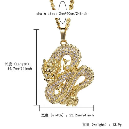 Dragon Gold & Silver Color Zircon Pendant Necklace For Men & Women