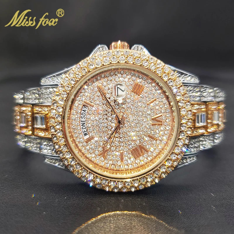 MISSFOX Luxury Gold Designer Diamond Watch - Iced Out Quartz Watch