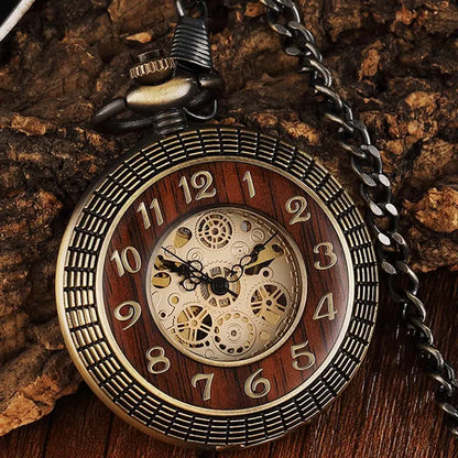 Gorben Solid Wood Mechanical Pocket Watch With Chain